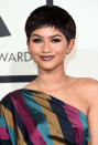 <p>During the 57th Annual Grammy Awards, Zendaya stunned with a faboulous wispy pixie. (Photo: Getty) </p>