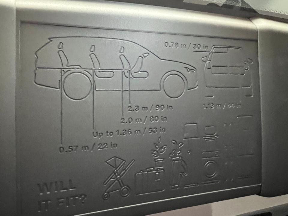 This graphic inside the rear hatch helps owners figure out how to load the 2024 Volvo EX90 electric SUV.