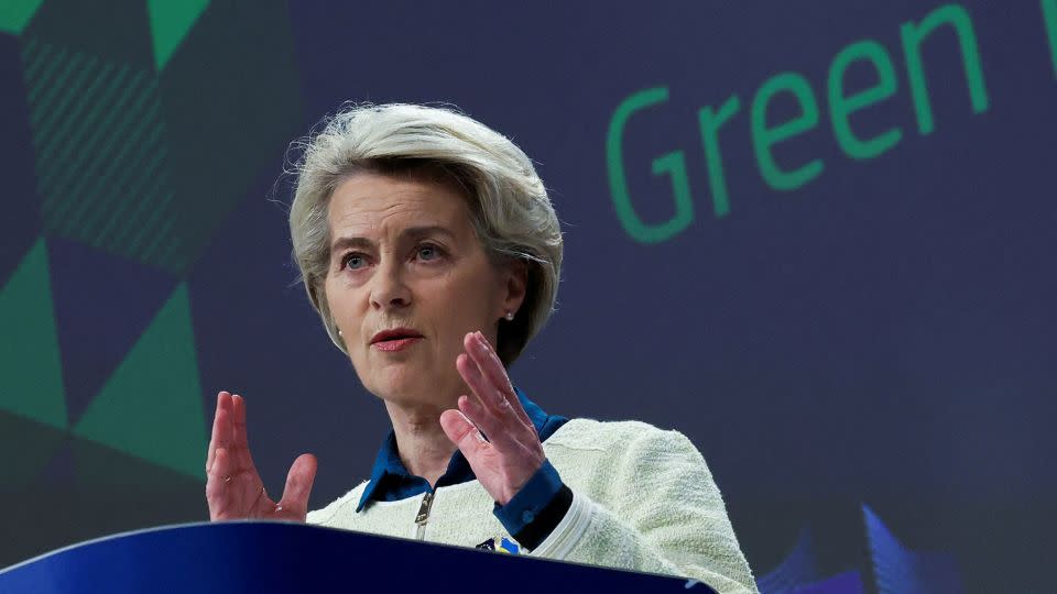 European Commission President Ursula von der Leyen details the EU's "Green Deal Industrial Plan" to ensure the bloc plays a leading role in clean tech production in Brussels, Belgium, on February 1. - Yves Herman/Reuters