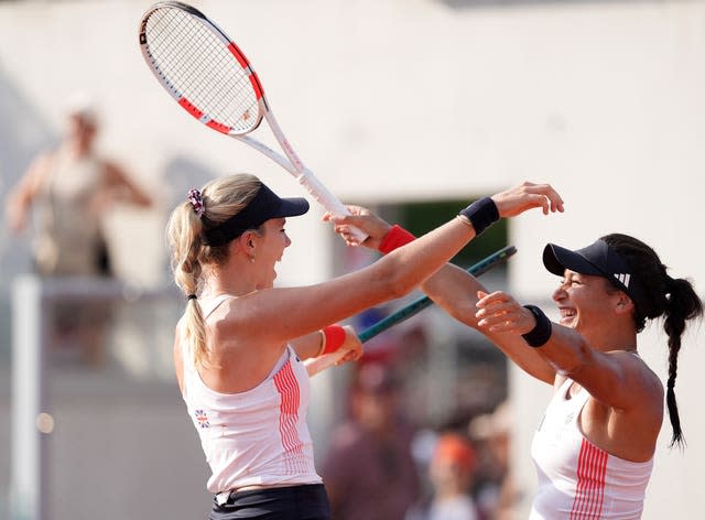 Katie Boulter, left, and Heather Watson celebrate