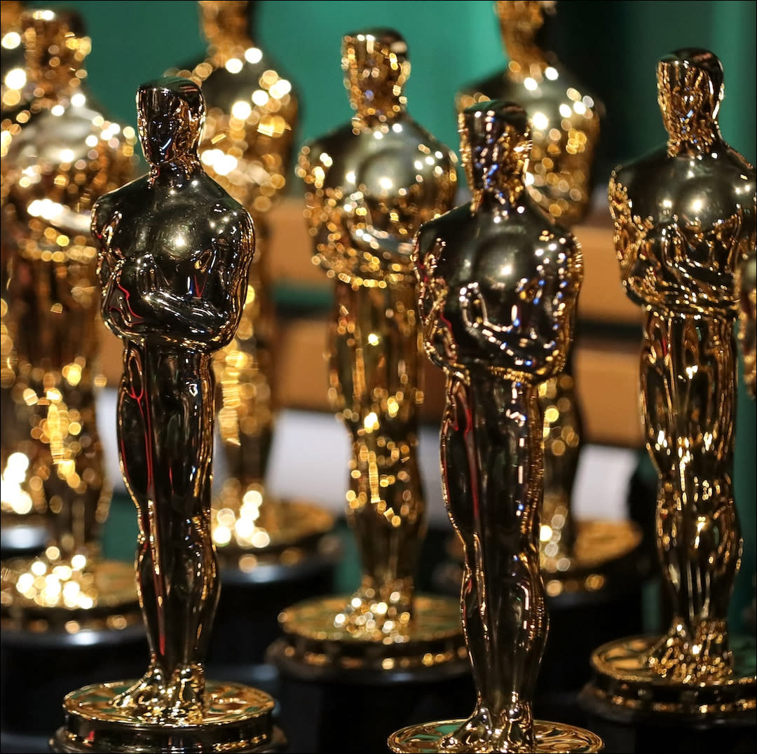  Oscar statuettes are seen backstage during the 95th Annual Academy Awards on March 12, 2023 in Hollywood, California. 