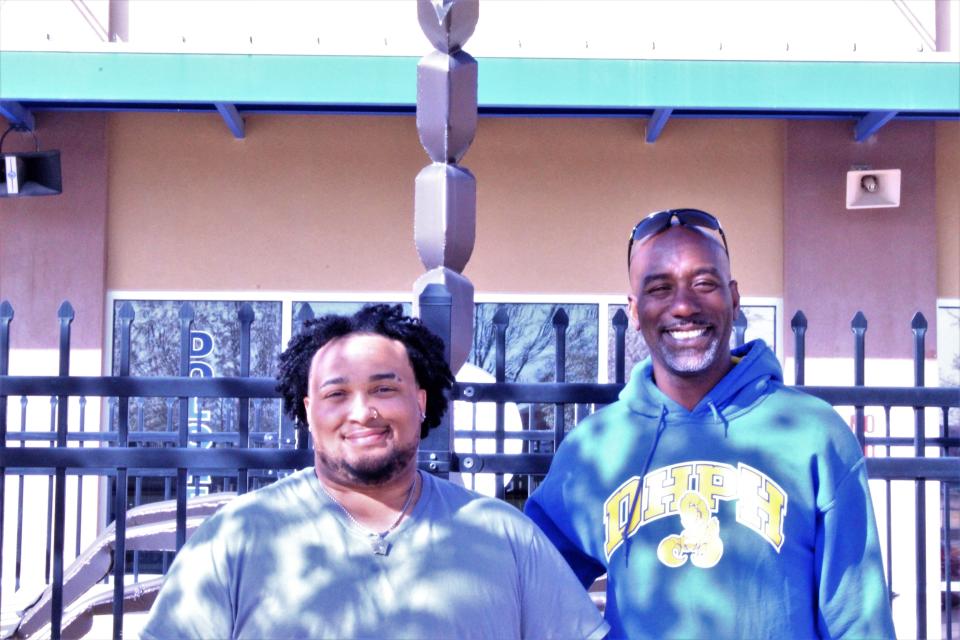 Dolores Huerta Prep track and field head coach Kenneth O'Neal and assistant coach Sean Commodore.