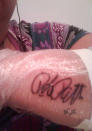 <p>This R-Patz fan is so enamoured with her favourite actor, she got his signature permanately tattooed on her arm! Now there's a celebrity souvenir!<br><br><a rel="nofollow" href="http://au.launch.yahoo.com/galleries/g/-/11339889/celebrity-faux-pas/11339898/" data-ylk="slk:PICS: Celebrity Faux Pas;elm:context_link;itc:0;sec:content-canvas" class="link ">PICS: Celebrity Faux Pas</a></p>