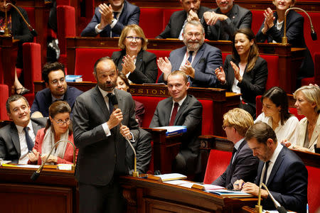 French Prime Minister Edouard Philippe speaks during a questions to the government session at the National Assembly in Paris, France, October 16, 2018. REUTERS/Pascal Rossignol