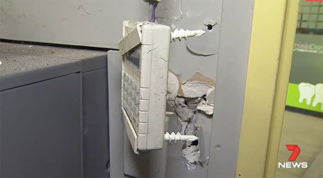 A crowbar was used in this attempt to get into a secure room at a Westpac bank. Source: 7 News