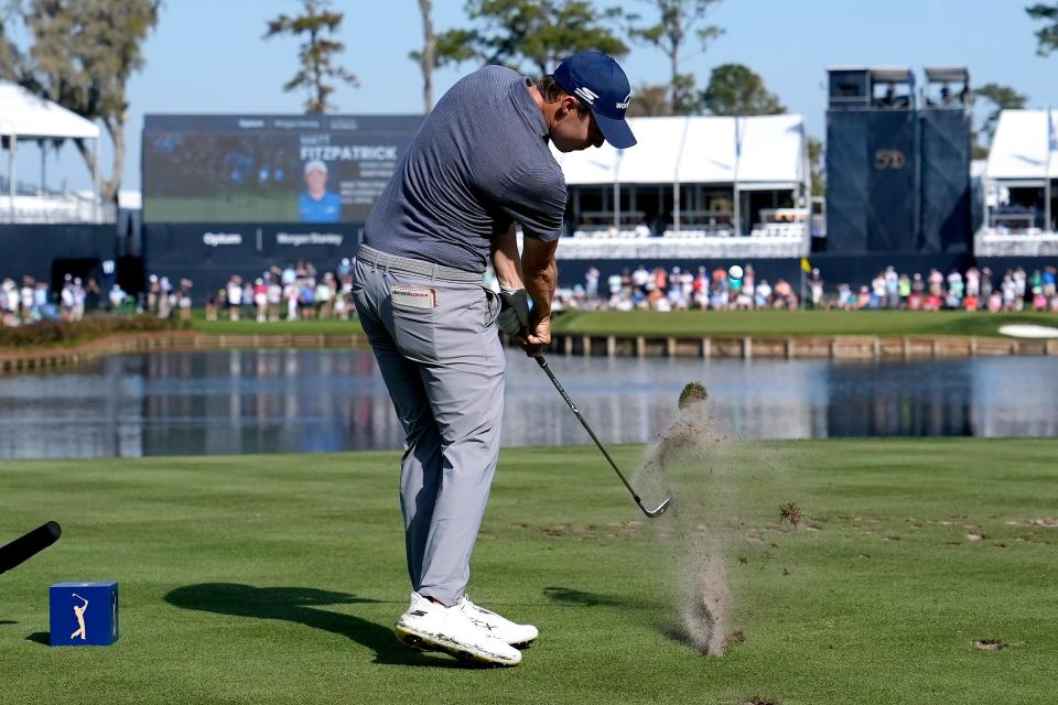 Matt Fitzpatrick of England hits off the 17th tee during the second round of The Players Championship golf tournament Friday, March 15, 2024, in Ponte Vedra Beach.