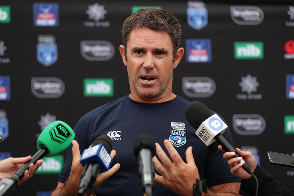 NSW Blues head coach Brad Fittler speaks to media.