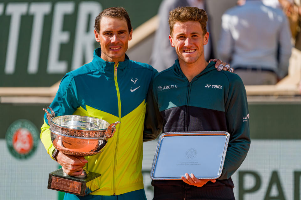 Rafa Nadal and Casper Ruud, pictured here with their trophies after the French Open final.