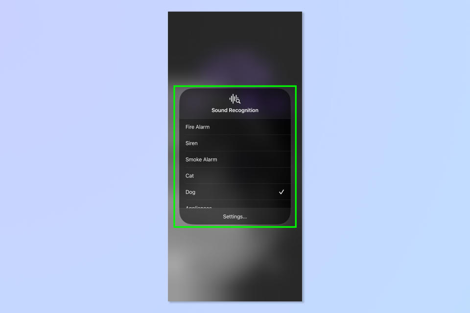 A screenshot showing how to add Sound Recognition to Control Center on iPhone