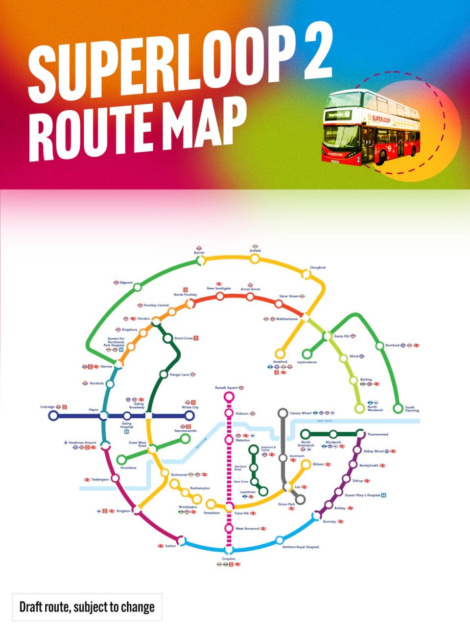 A map of the proposed Superloop 2 routes, alongside the original network. Routes would be subject to consultation (London Labour)