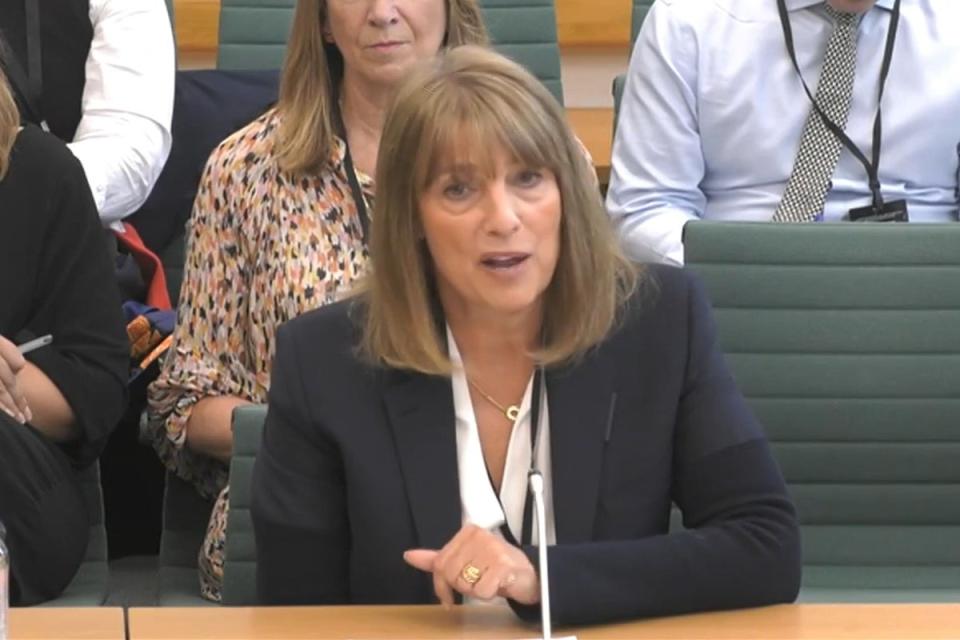 Dame Carolyn McCall addresses the Digital, Culture, Media and Sport Committee (House of Commons/PA) (PA Media)