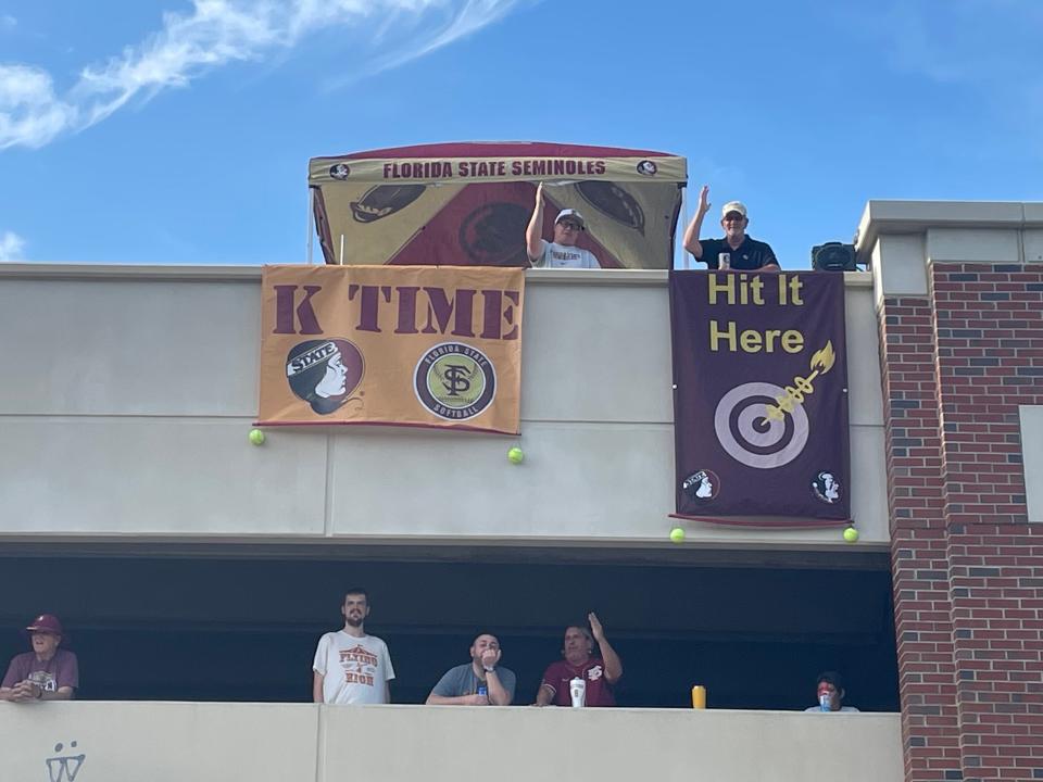 FSU fans tailgate from the top of the Spirit Way Parking Garage prior to Thursday's softball Super Regional game against Georgia.