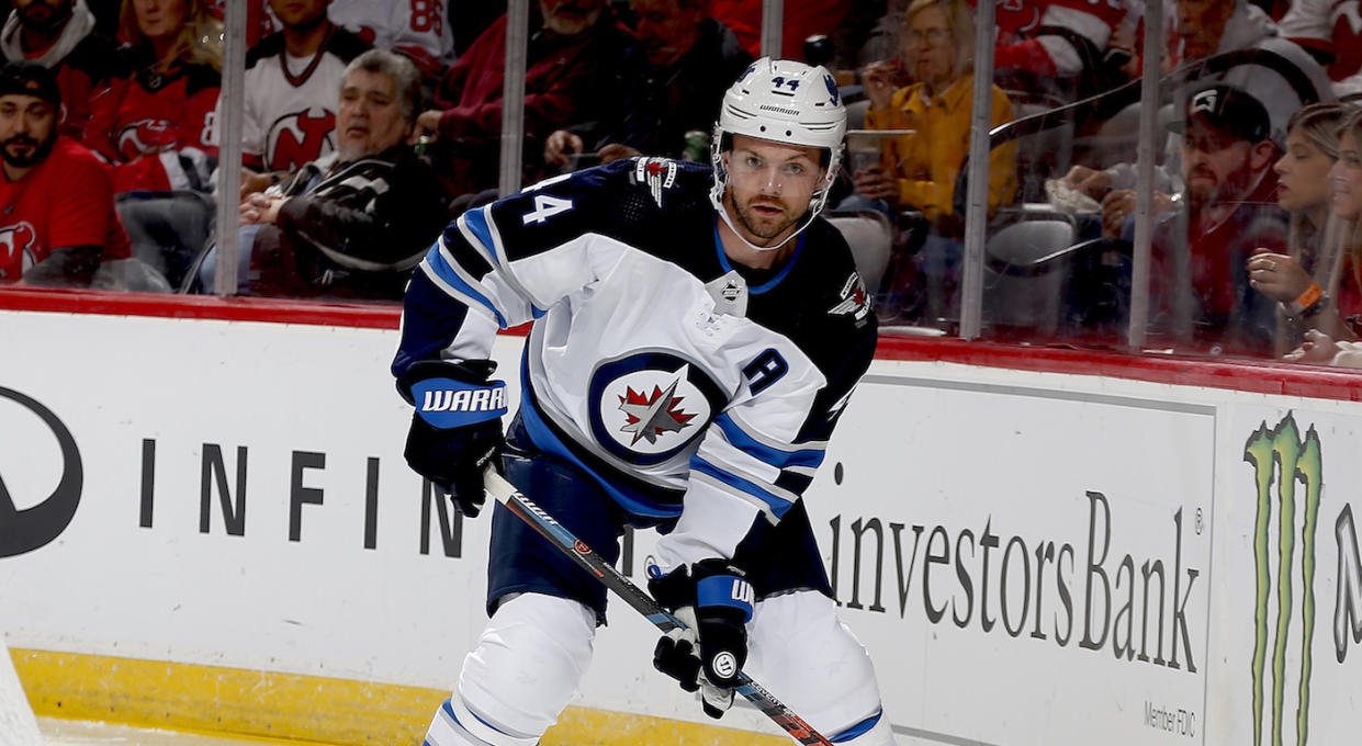 Winnipeg Jets defenceman Josh Morrissey suffered an upper body injury prior to Sunday's game against the New York Islanders and was ruled out. (Andy Marlin/NHLI via Getty Images)
