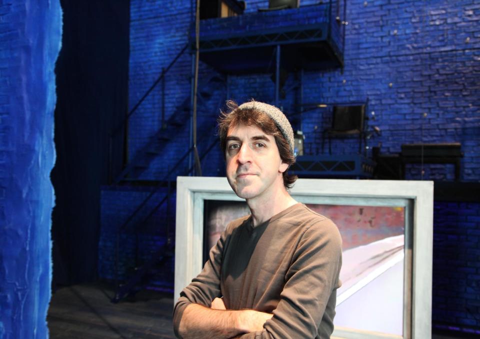 This Wednesday, March 27, 2013 photo shows songwriter Jason Robert Brown at Second Stage Theatre, where a revival of his show "The Last Five Years" is playing, in New York. The song cycle debuted in New York in 2002 and, despite a short run, has become a staple in regional theaters and colleges. (AP Photo/Mark Kennedy)