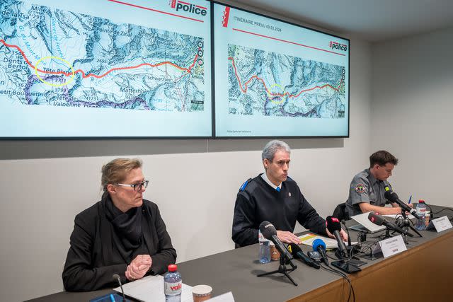 <p>FABRICE COFFRINI/AFP via Getty</p> Canton of Valais officials hold a press conference