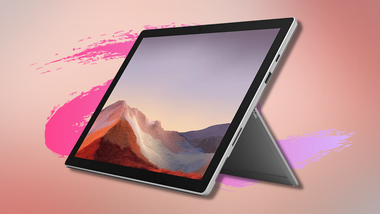 Microsoft Surface Pro 7 with pink background