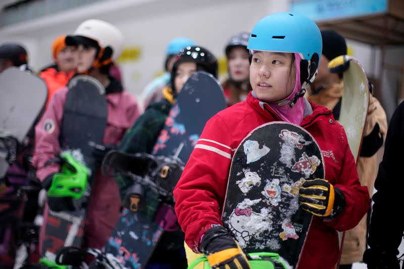 People visit indoor ski park at Qiaobo Ice and Snow World in Shaoxing