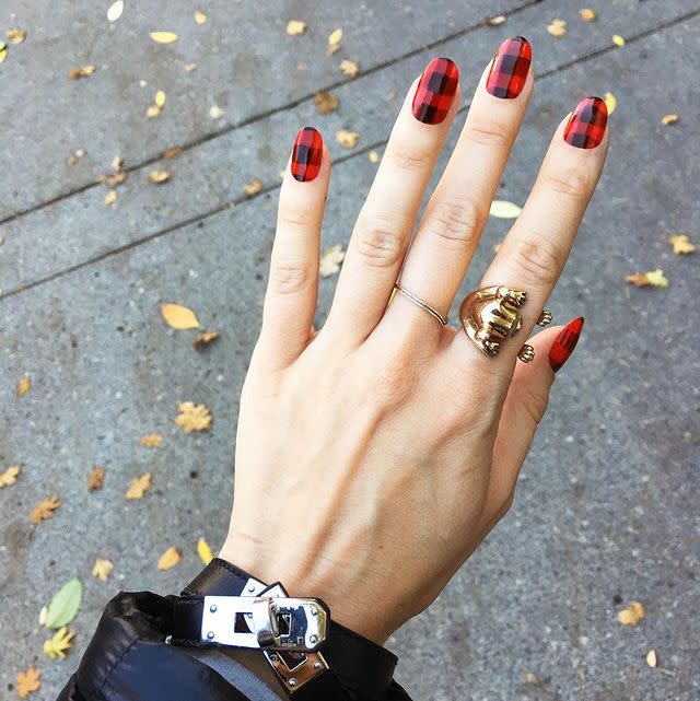 <p>A plaid nail is our go-to in the fall—but we love it year round as a grunge-inspired red mani option. </p><p><strong>Try: Tom Ford </strong>Nail Lacquer in Carnal Red, $37, <a href="https://shop.nordstrom.com/s/tom-ford-nail-lacquer/3378496" rel="nofollow noopener" target="_blank" data-ylk="slk:nordstrom.com;elm:context_link;itc:0;sec:content-canvas" class="link ">nordstrom.com</a>. <a class="link " href="https://go.redirectingat.com?id=74968X1596630&url=https%3A%2F%2Fshop.nordstrom.com%2Fs%2Ftom-ford-nail-lacquer%2F3378496&sref=https%3A%2F%2Fwww.harpersbazaar.com%2Fbeauty%2Fnails%2Fg8274%2Fred-nail-design-ideas%2F" rel="nofollow noopener" target="_blank" data-ylk="slk:SHOP;elm:context_link;itc:0;sec:content-canvas">SHOP</a> <br></p><p><a href="https://www.instagram.com/p/Ba9cxumgEs1/" rel="nofollow noopener" target="_blank" data-ylk="slk:See the original post on Instagram;elm:context_link;itc:0;sec:content-canvas" class="link ">See the original post on Instagram</a></p>