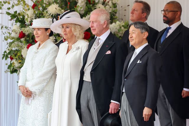 <p>Chris Jackson/Getty Images</p> (From left) Empress Masako, Queen Camilla, King Charles and Emperor Naruhito the ceremonial welcome during the state visit on June 25, 2024.