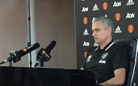 Manchester United manager Jose Mourinho during a press conference at the Aon Training Complex - Credit:  PA