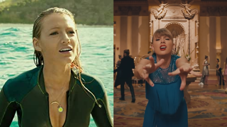 Blake Lively in The Shallows and Taylor Swift in the music video for 