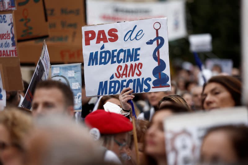 FILE PHOTO: French doctors on strike demonstrate in Paris