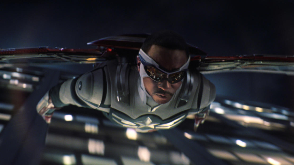  Anthony Mackie's Sam Wilson flying as Captain America. 
