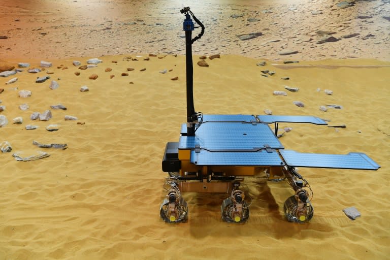 Un prototype du rover Rosalind Franklin d'ExoMars présenté sur le site d'Airbus Defence and Space facility, le 7 février 2019 à Stevenage, en Angleterre (BEN STANSALL)