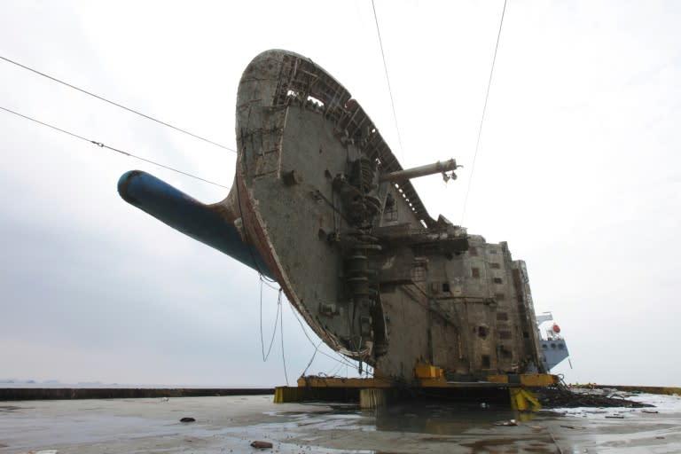 The 145-metre Sewol ferry was brought to the surface on March 26, 2017 in a salvage operation believed to be among the largest ever of a wreck in one piece