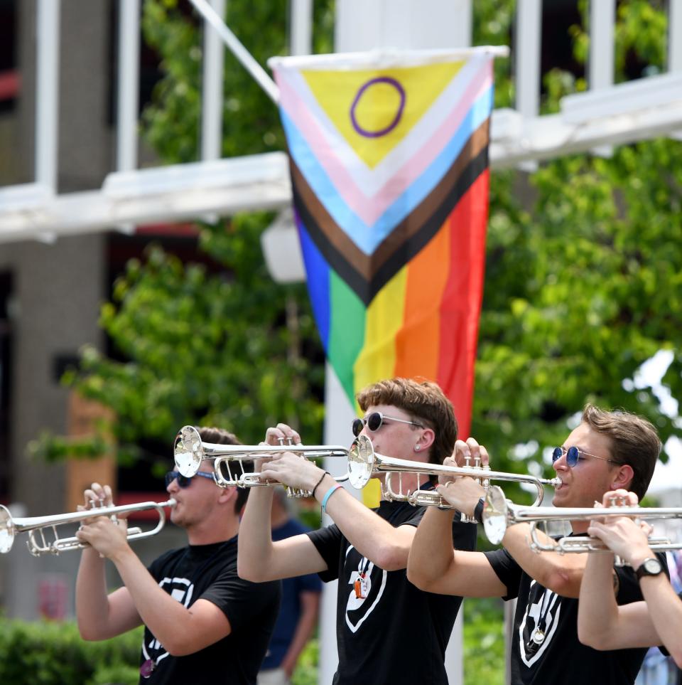 The Bluecoats perform at Centennial Plaza at the 2023 Stark Pride Festival in downtown Canton.