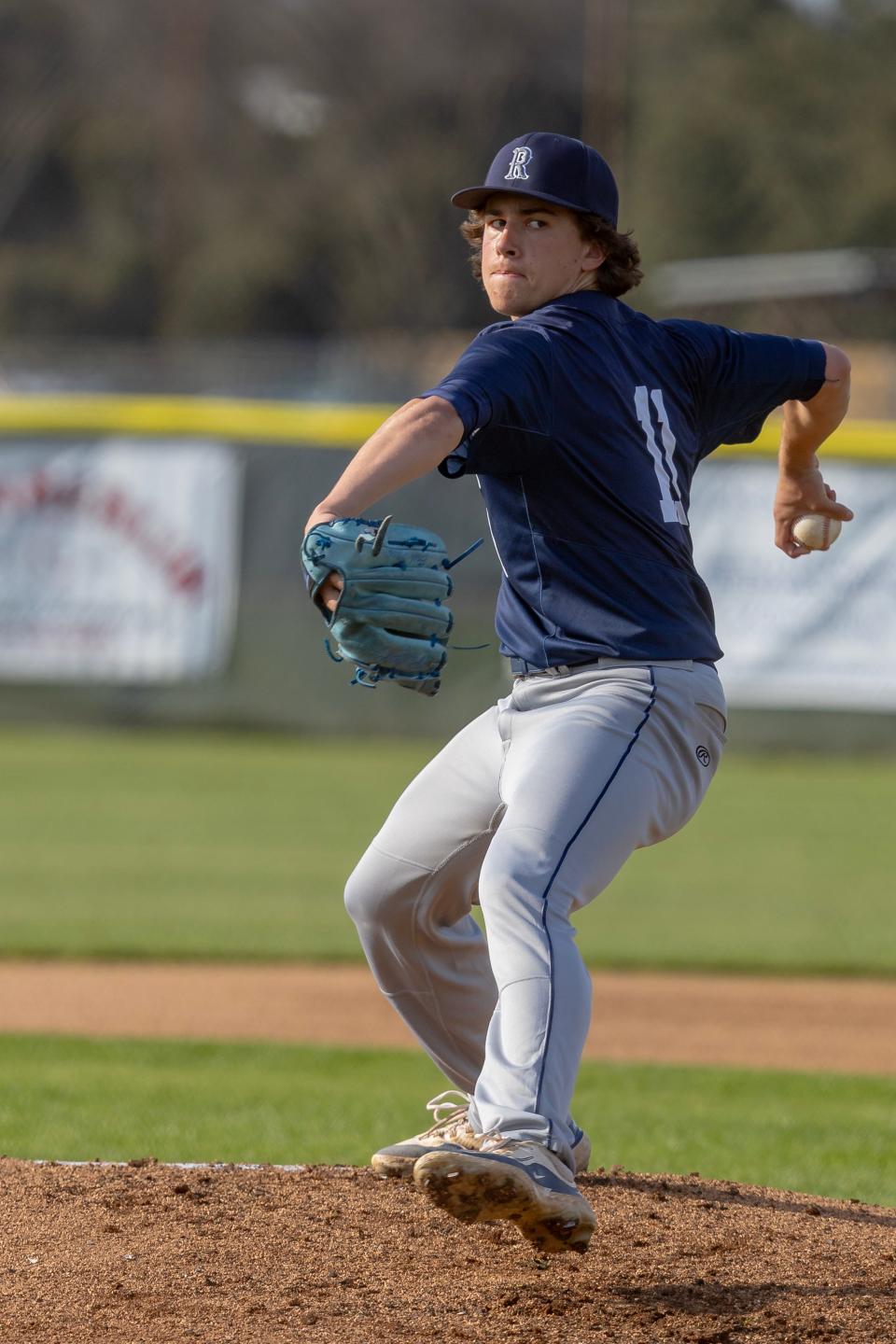 Erik Rico getting the start for Redwood during the East Yosemite League high school baseball game between Redwood and El Diamante. Wednesday, March 13, 2024 at El Diamante High School.