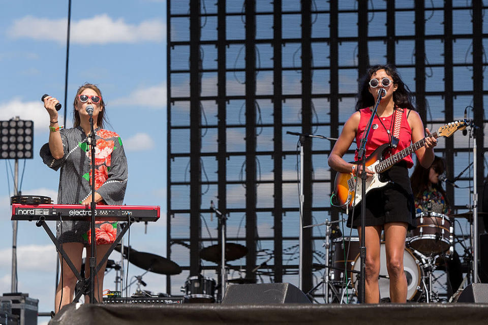 Alice Sandahl and Shana Cleveland of La Luz perform at the Sasquatch Music Festival at the Gorge Amphitheatre on May 27, 2016 in George, Washington. (Photo: Suzi Pratt/WireImage)