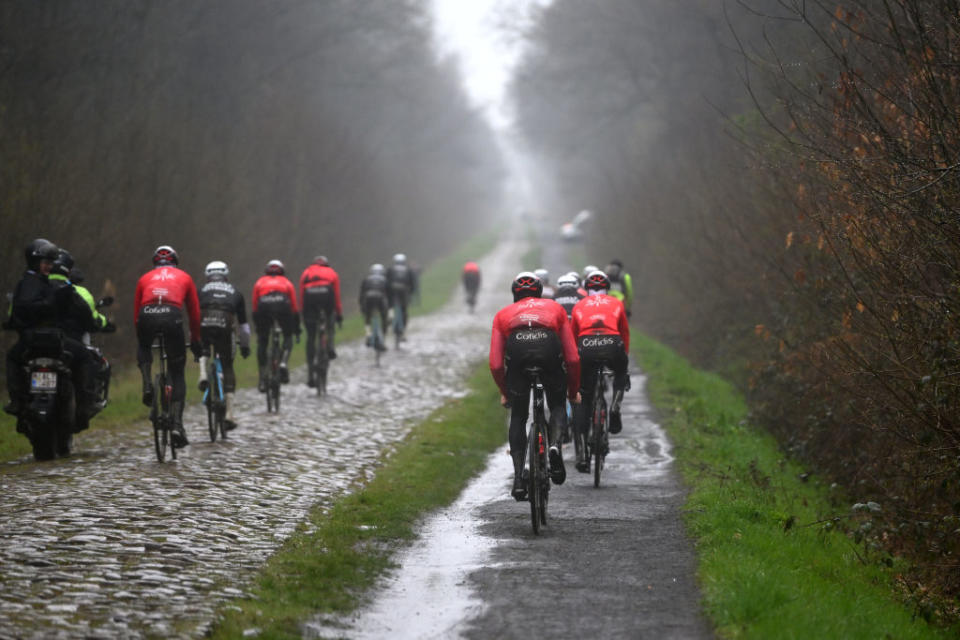 ROUBAIX FRANCE  APRIL 06 Riders detail view of Team Cofidis during the ParisRoubaix 2023 Training Day 1  UCIWT  on April 06 2023 in Roubaix France Photo by Luc ClaessenGetty Images
