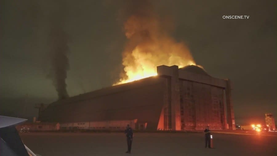 Historic hangar at former air base engulfed in flames