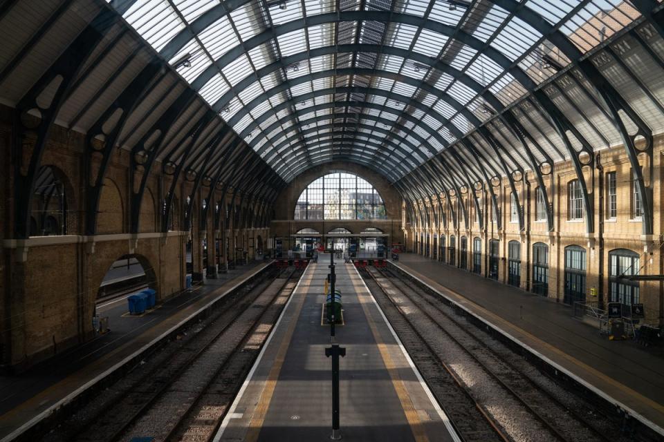 Empty tracks in King’s Cross train station in London (Aaron Chown/PA) (PA Wire)
