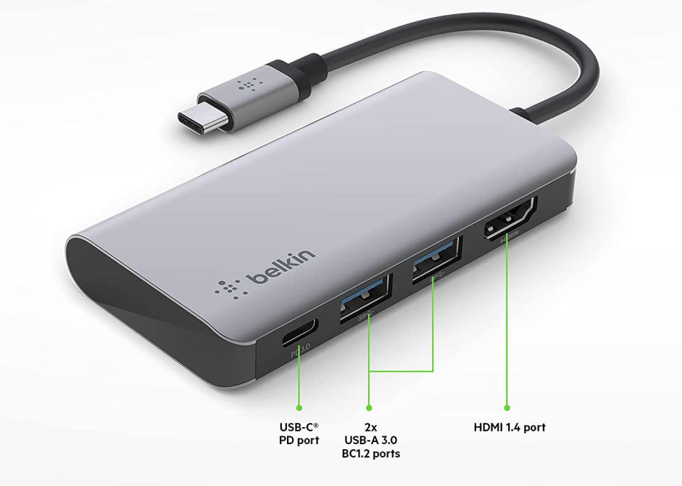 Belkin USB C 集線器,4 合 1 多埠轉接器底座