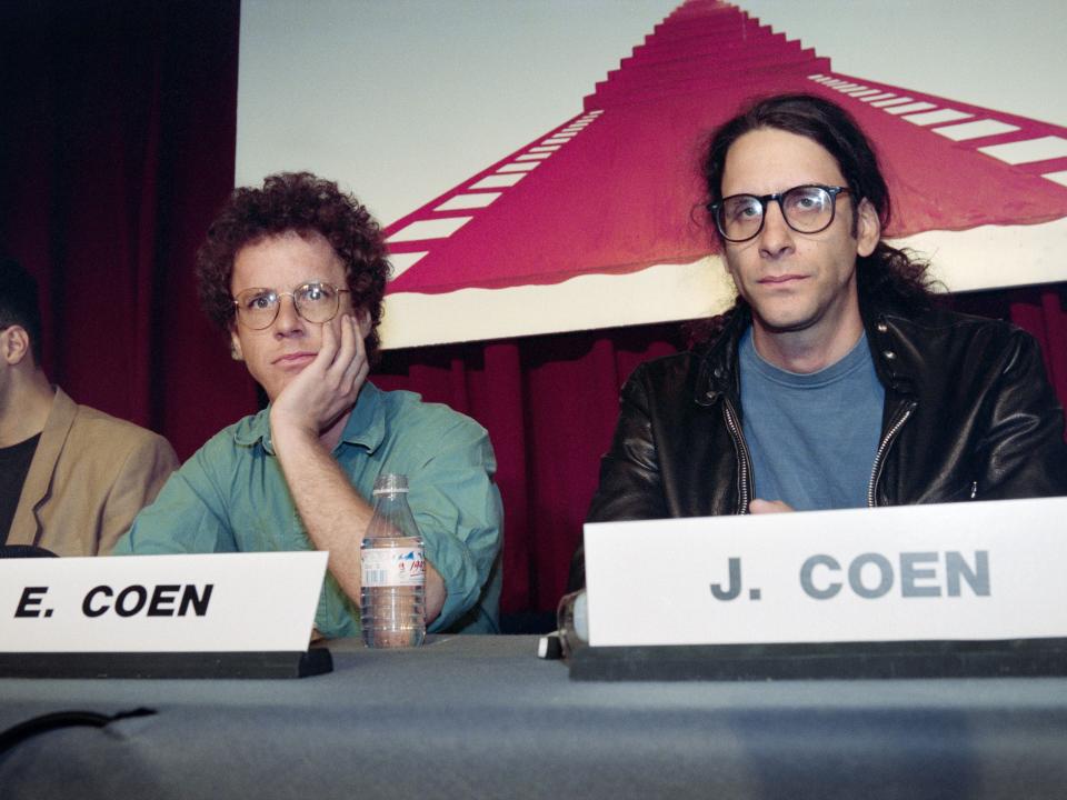 Ethan and Joel Coen, a.k.a. the Coen Brothers, at a panel at the Cannes Film Festival in 1991.