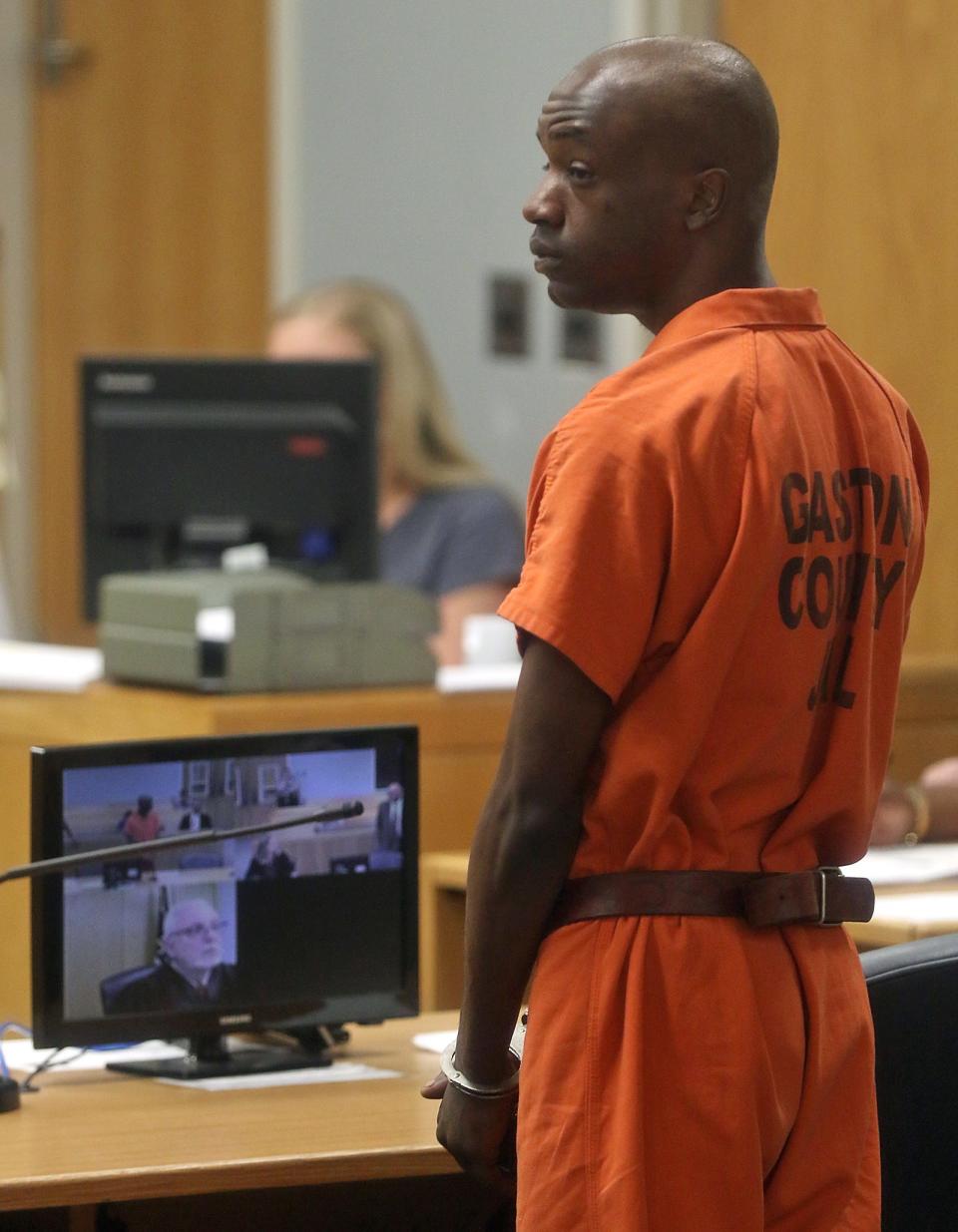 David V. McDowell stands before the judge during his first appearance in District Court Tuesday afternoon, May 21, 2024, at the Gaston County Courthouse.