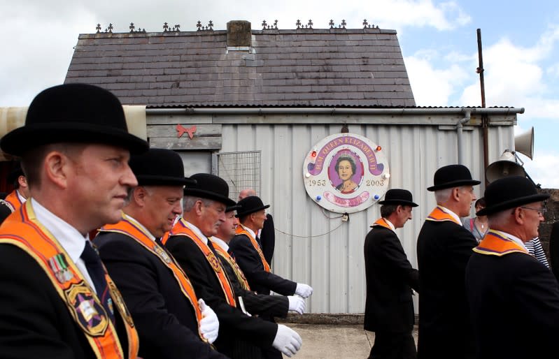 FILE PHOTO: Members of the Orange Order hold their annual protest outside Drumcree Church in Portadown