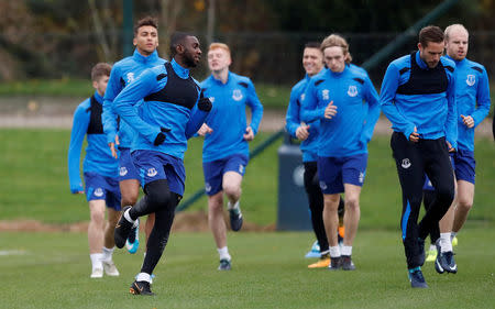 Soccer Football - Europa League - Everton Training - Finch Farm, Liverpool, Britain - November 22, 2017 Everton's Yannick Bolasie and Gylfi Sigurdsson during training Action Images via Reuters/Carl Recine