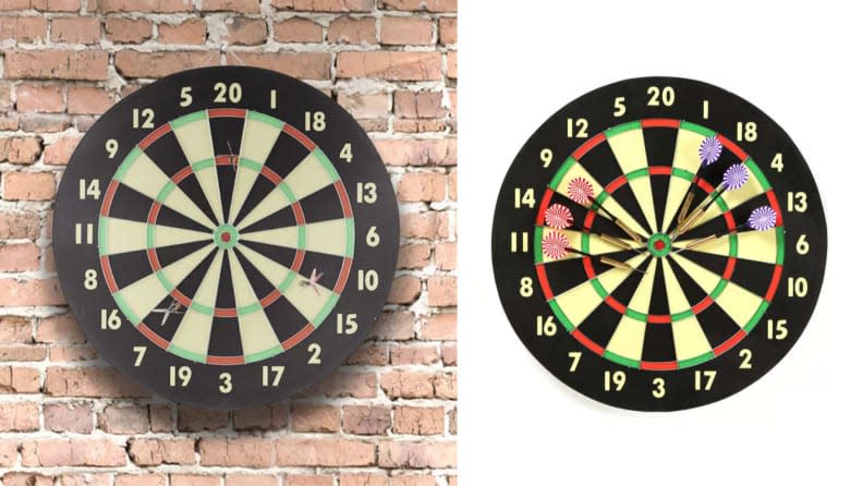 A dart board can double as décor in a game room.