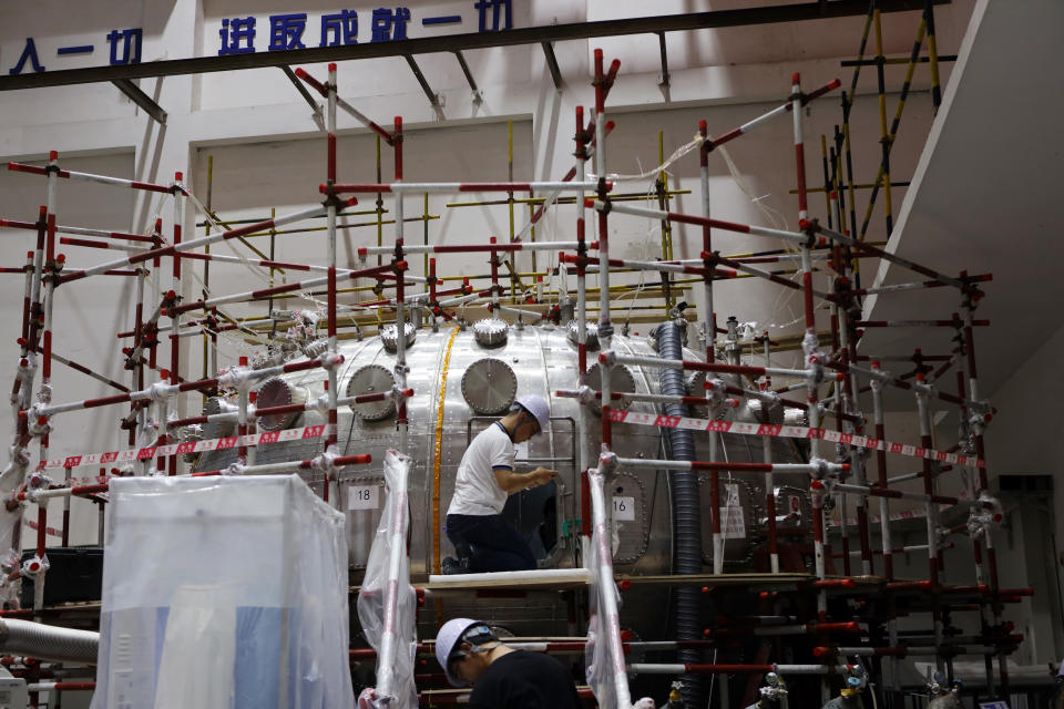 CHENGDU, CHINA - JUNE 05: The vacuum chamber is seen at the construction site of China's nuclear fusion device 'HL-2M' tokamak, nicknamed the 'Artificial Sun', at the Southwestern Institute of Physics (SWIP) on June 5, 2019 in Chengdu, Sichuan Province of China. (Photo by Liu Haiyun/Red Star News/Visual China Group via Getty Images)