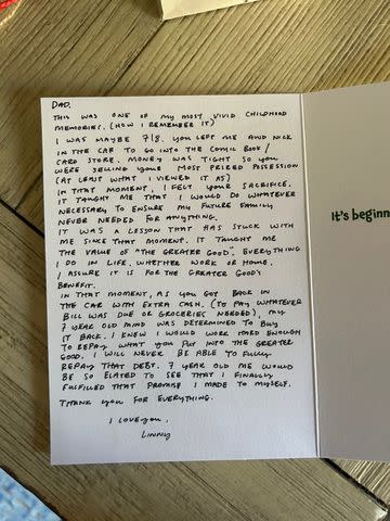 <p>Lindsey Moore</p> Lindsey Moore's handwritten card to her dad