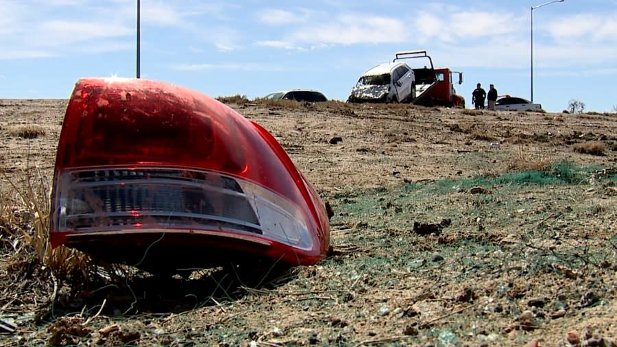 Debris from a deadly crash on Interstate 225