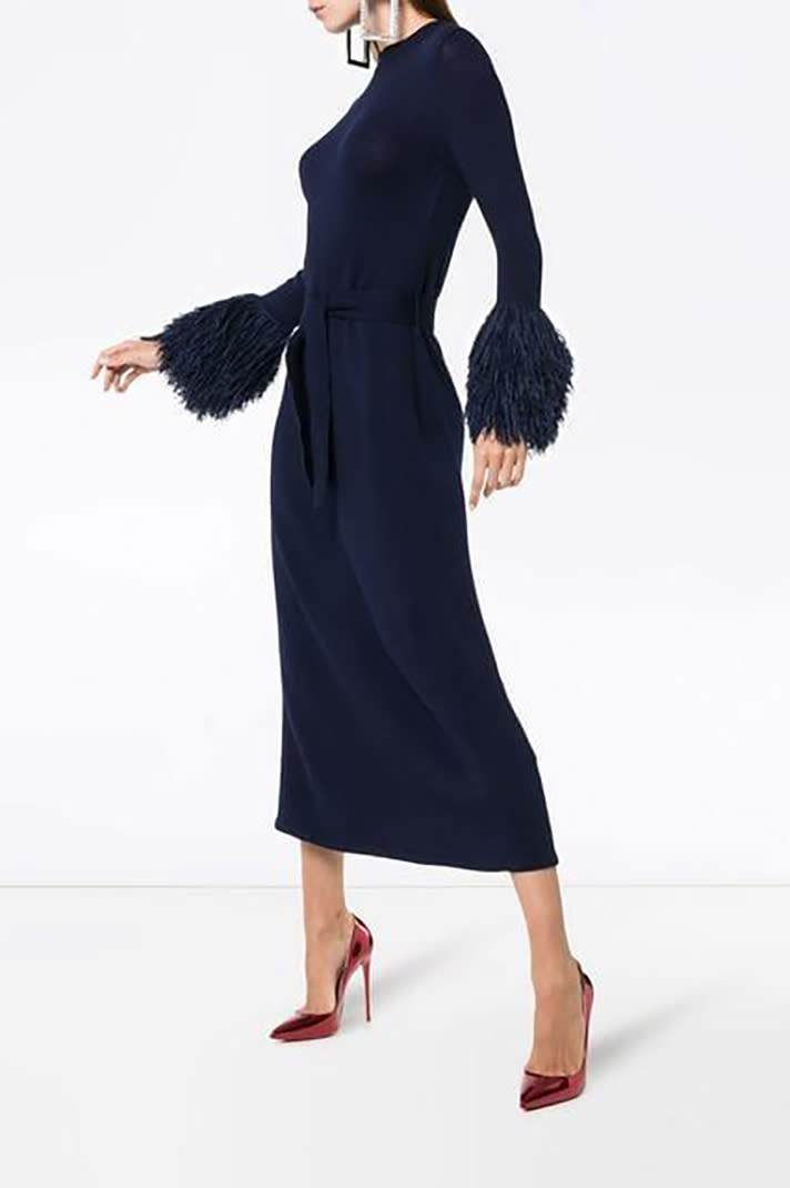 Rosie Assoulin Fringe-Cuff Knitted Dress