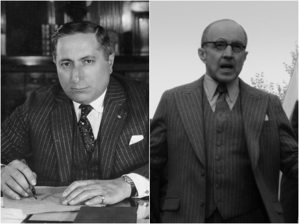 <p>Louis B Mayer (left) and as portrayed by Arliss Howard in Mank (right)</p>Getty/Netflix