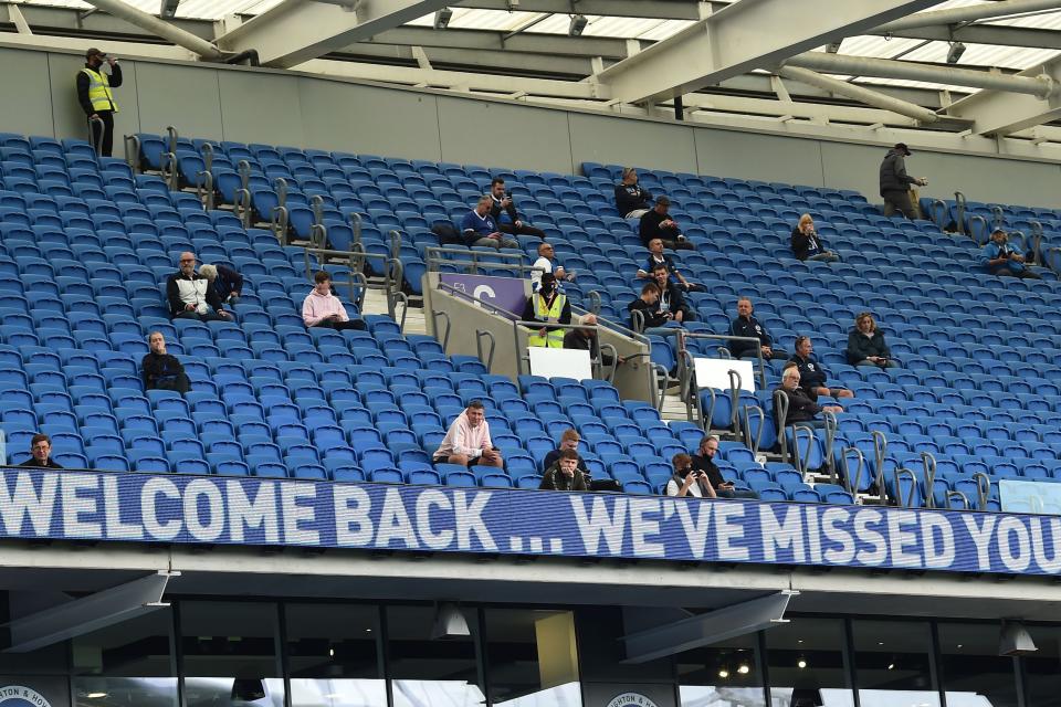 <p>Fans attend the Brighton vs Chelsea pre-season friendly at Amex Stadium in August</p> (AFP via Getty Images)