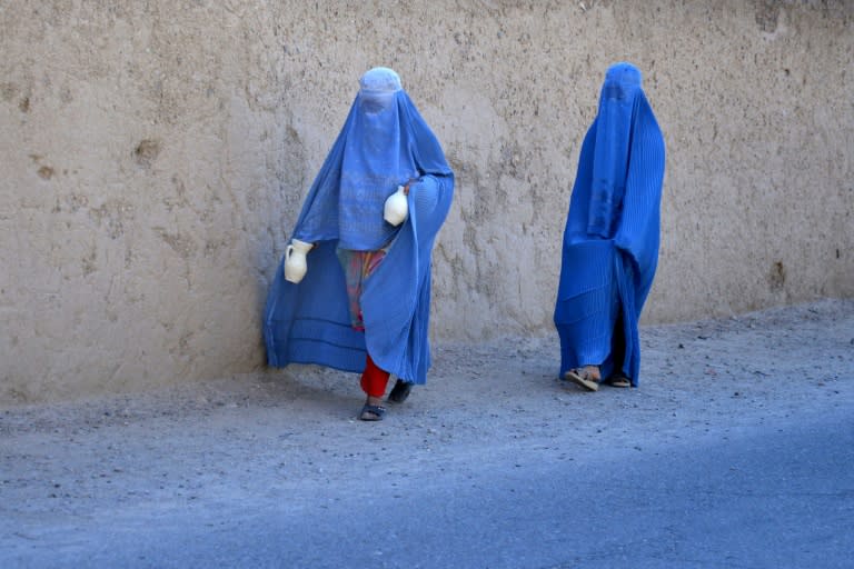 Deux femmes en burqa dans la province de Kandahar (Afghanistan) le 27 mai 2024. (Sanaullah SEIAM)