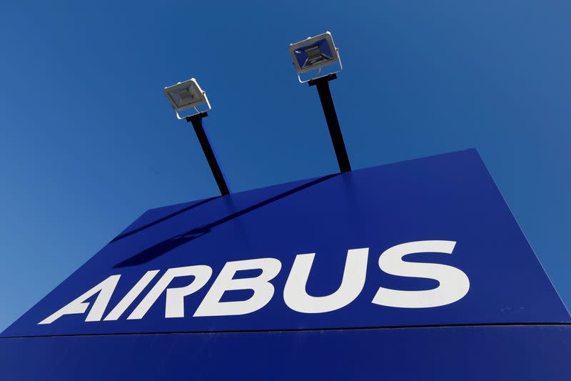 FILE PHOTO: FILE PHOTO: The Airbus logo pictured at the company's headquarters in Blagnac near Toulouse