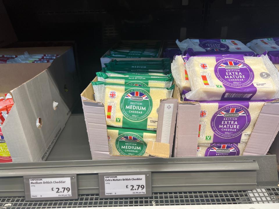 Cheddar cheese at the Aldi in the UK.